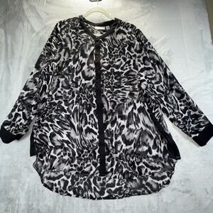 Susan Graver Sheer Chiffon Button Front Top w Hi-Low Hem Womens Size 20W